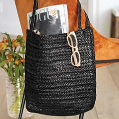 Black Woven Leather Tote Image 3