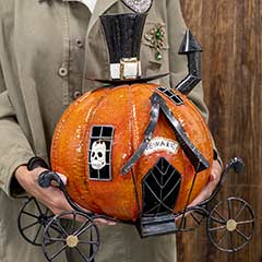 Artisan Lit Pumpkin Carriage Image 2